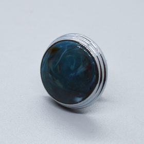   Fém-műanyag bútorgomb, króm-márványos kék színű, 34 mm átmérő
