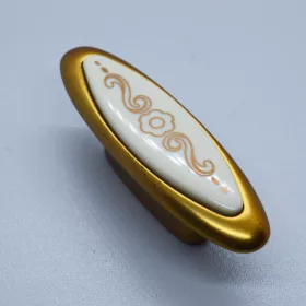   Metall-Möbelgriff, glänzend verchromt, weiß marmoriert, 32 mm Lochabstand