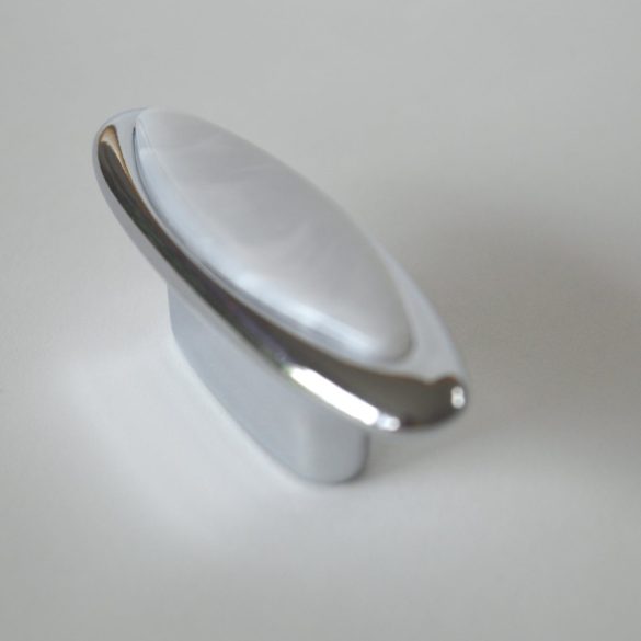 Metal furniture handle, bright chrome, white marble pattern, 32 mm hole spacing