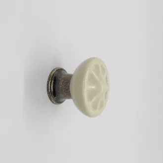   COUNTRY Metall-Porzellan-Möbelknopf, beige mit bronzefarbenem Sockel