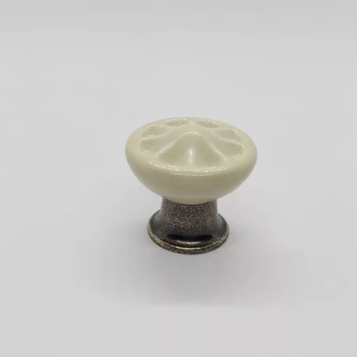 COUNTRY Metall-Porzellan-Möbelknopf, beige mit bronzefarbenem Sockel