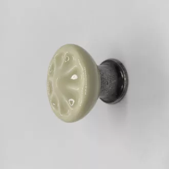   COUNTRY Möbelknopf aus Metall-Porzellan, beige mit antikschwarzem Sockel