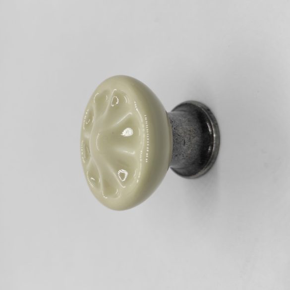 COUNTRY Möbelknopf aus Metall-Porzellan, beige mit antikschwarzem Sockel