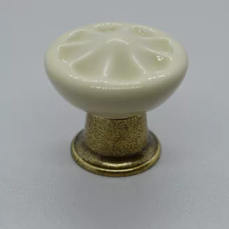   COUNTRY Metall-Porzellan-Möbelknopf, beige mit Hell bronzefarbenem Sockel