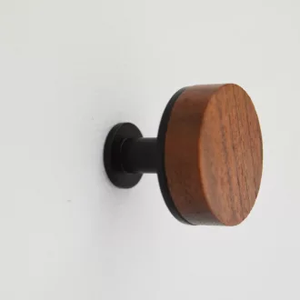 Holz-Metall-Möbelknauf, Nussbaum - mattschwarz