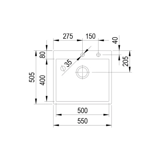 StrongSinks S3 Mosogató Duna 550, 550 x 505 mm rozsdamentes acél excenteres