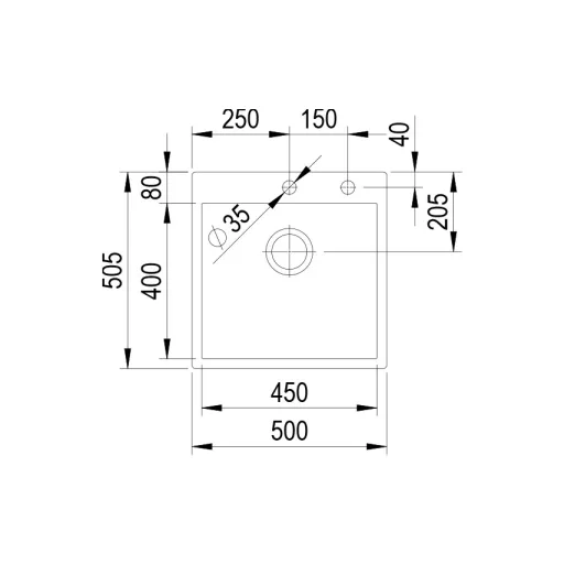 StrongSinks S3 Mosogató Duna 500, 500 x 505 mm rozsdamentes acél excenteres