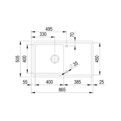 StrongSinks S3 Mosogató Dnipro 865, 865 x 505 mm rozsdamentes acél excenteres