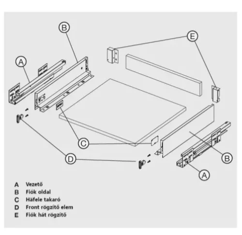 Hafele keskenyfalú fiókrendszer, 84/450 mm, Fehér szín