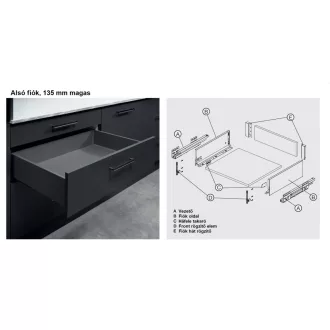   Hafele Schubladensystem mit schmalen Wänden, 135/450 mm, Farbe Matt Anthrazit