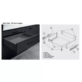   Hafele keskenyfalú fiókrendszer, 135/500 mm, Matt Antracit szín