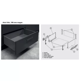   Hafele Schubladensystem mit schmalen Wänden, 199/270 mm, Farbe Matt Anthrazit