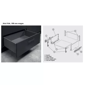  Hafele keskenyfalú fiókrendszer, 199/350 mm, Matt Antracit szín