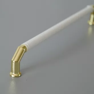 Metall-Kunststoff-Möbelgriff, gold-weiß, mit 128 mm BA