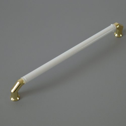 Fém-műanyag bútorfogantyú, arany -fehér színű, 128 mm furattávval