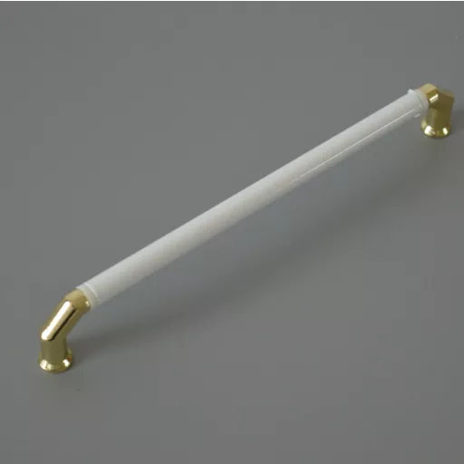 Metall-Kunststoff-Möbelgriff, gold-weiß, mit 128 mm BA