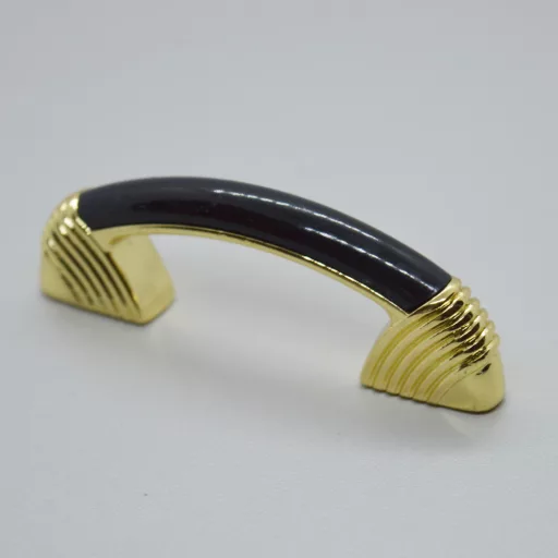 10 STK. Metall-Kunststoff-Möbelgriff, gold - schwarz, 64 mm Lochabstand