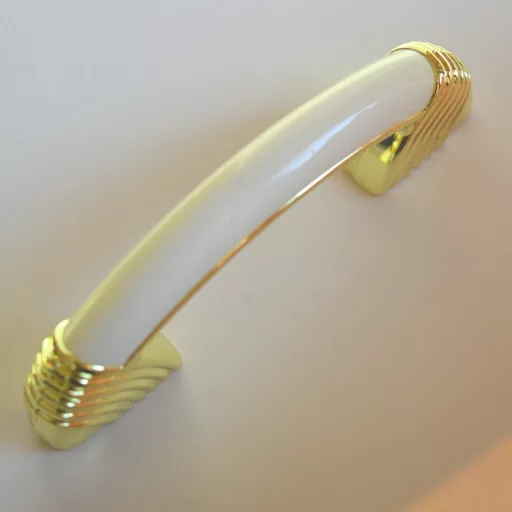 10 db Fém-műanyag bútorfogantyú, arany - fehér, 64 mm furattáv