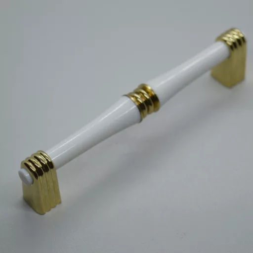 Metall-Kunststoff-Möbelgriff, Farbe gold-weiss, Bohrung 96 mm