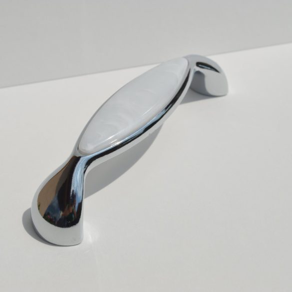 Metal-plastic furniture handle, chrome-white colour, 96 mm bore size