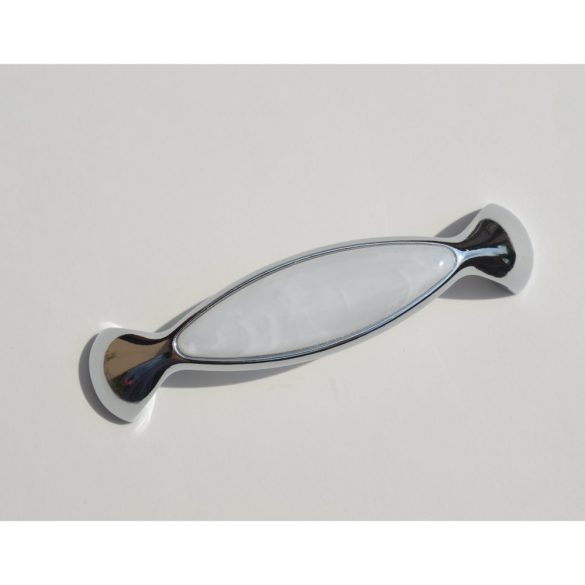 Metall-Kunststoff-Möbelgriff, Farbe chrom-weiß, Bohrung 96 mm