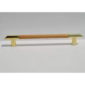  Metall-Holz-Möbelgriff, klassisch, Buche-Gold-Kombination, 160 mm Bohrung