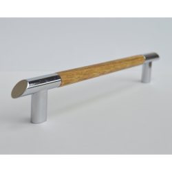   Metal-wood furniture handle, classic oak - chrome combination, 160 mm bore size