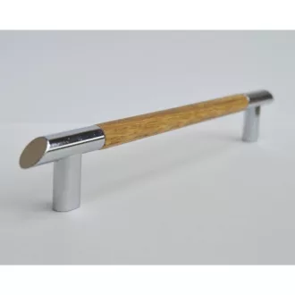   Metall-Holz-Möbelgriff, klassische Eiche-Chrom-Kombination, Bohrungsgröße 160 mm