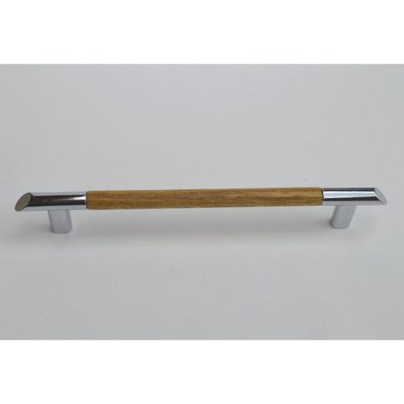 Metal-wood furniture handle, classic oak - chrome combination, 160 mm bore size