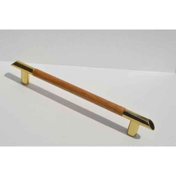 Metal-wood furniture handle, classic oak - gold combination, 160 mm bore size
