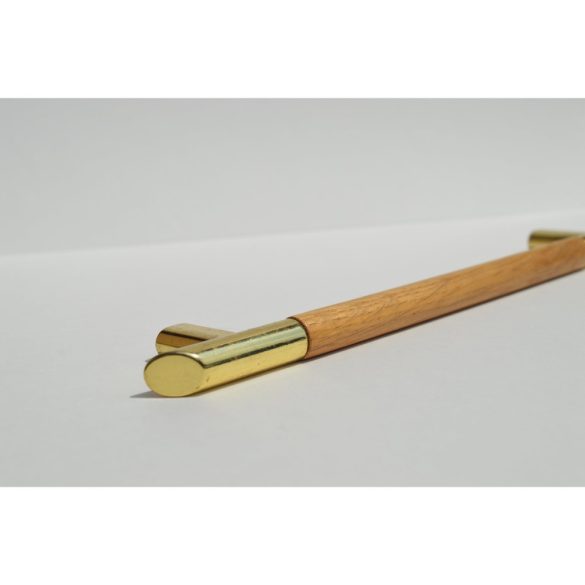Metal-wood furniture handle, classic oak - gold combination, 160 mm bore size