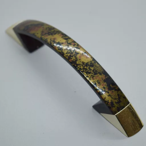 C043_BA Kunststoff-Möbelgriff, braun-goldfarben gespritzt, 96 mm Lochabstand