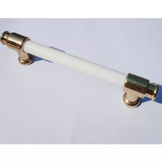   Kunststoff-Metall-Möbelgriff, Farbe weiß-gold , Bohrung 128 mm, Class 2