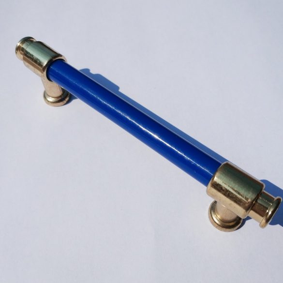 Kunststoff-Metall-Möbelgriff, blau-goldene Farbe, 96 mm, kleine Mängel