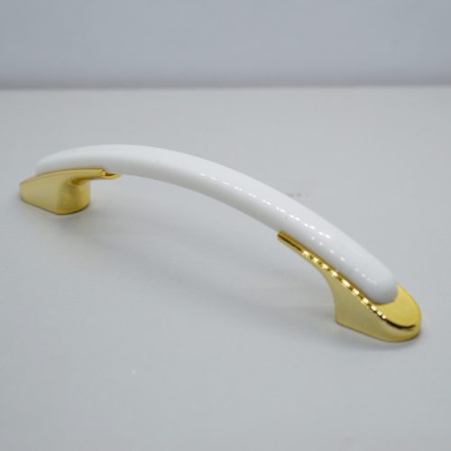 Kunststoff-Möbelgriff, Farbe weiß-gold, Lochabstand 96 mm