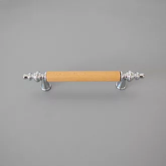   Fém-fa bútorfogantyú, fényes króm - bükk színű, 96 mm furattávval
