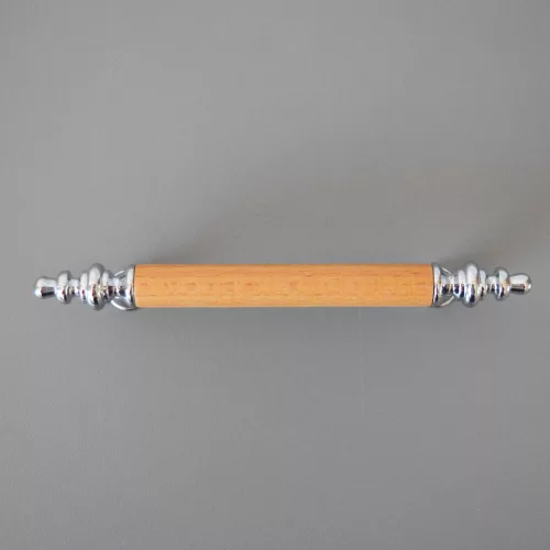 Metall-Holz-Möbelgriff, verchromt - buchefarben, 96 mm Lochabstand