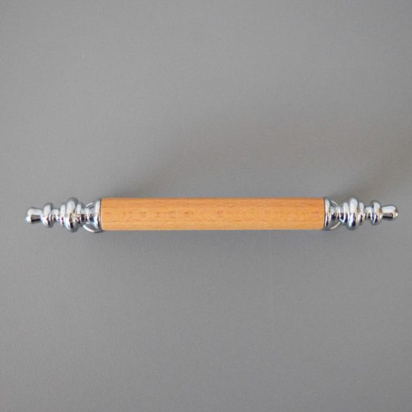 Metall-Holz-Möbelgriff, verchromt - buchefarben, 96 mm Lochabstand