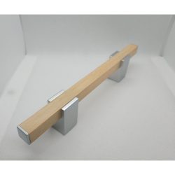   Plastic furniture handle, wood effect, chrome colour, 96 mm hole spacing