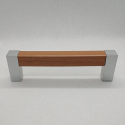   Plastic furniture handle, wood effect, with oak-chrome ends, 96 mm bore size