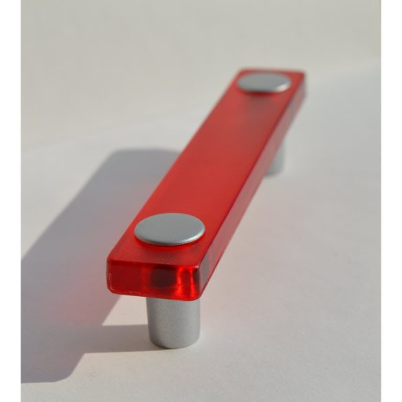 Metal-plastic furniture handle, red - matt chrome, 96 mm bore size