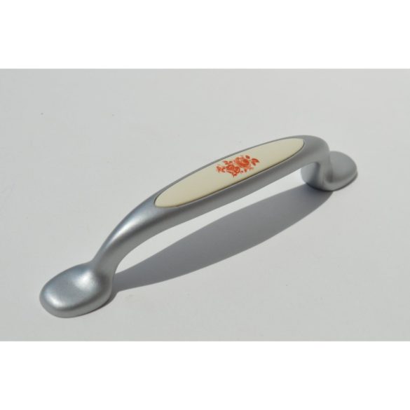 Metal-plastic furniture handle in matt chrome with floral pattern, 96 mm bore size