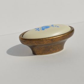   Metall-Kunststoff-Möbelgriff, Bronze mit blauem Blumenmuster, 16 mm Lochabstand