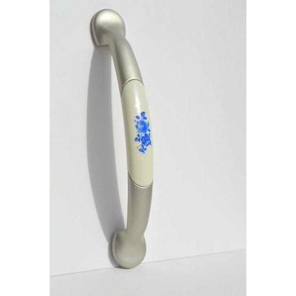 Metal-plastic furniture handle, champagne colour with blue flower pattern