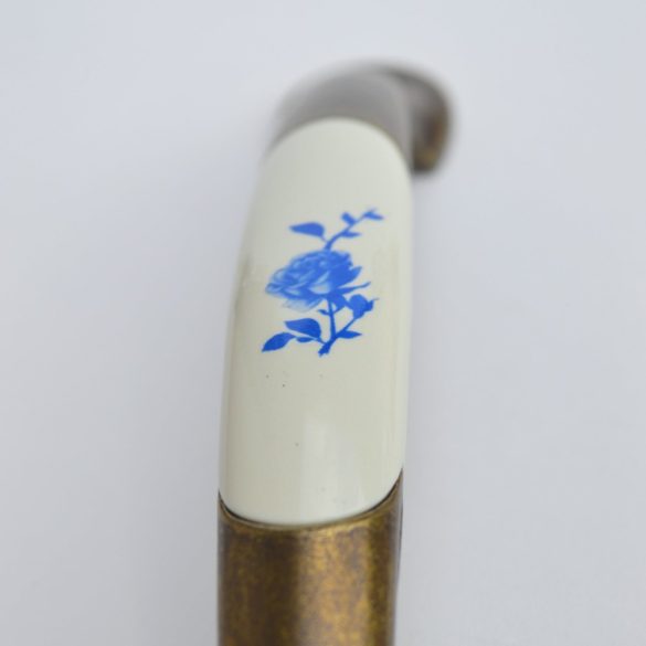 Metal-plastic furniture handle, bronze with blue flower pattern