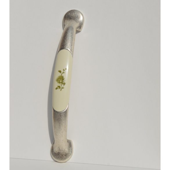 Metal-plastic furniture handle, nickel silver with verde flower pattern