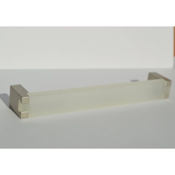 Metal - plastic furniture handle with white acrylic and champagne metal ends, 160 mm bore size