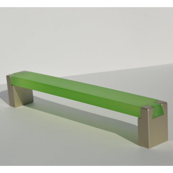 Metal - Plastic furniture handles, green acrylic - champagne ends, 160 mm bore size