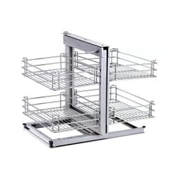 Chrome pull-out shelf unit with grid for corner cabinet