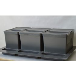 Selective waste bin system, 3 containers, removable 